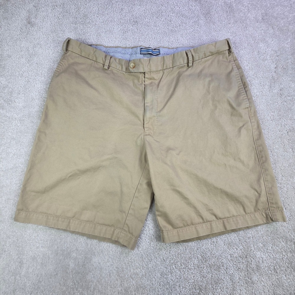 Peter Millar Mens Khaki Pima Cotton Chino Shorts Size 40 Tan Flat Front Golf